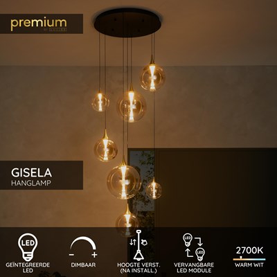 Lucide GISELA - Hanglamp - Ø 84 cm - LED Dimb. - 2700K - Met vervangbare LED-module - Amber - Premium